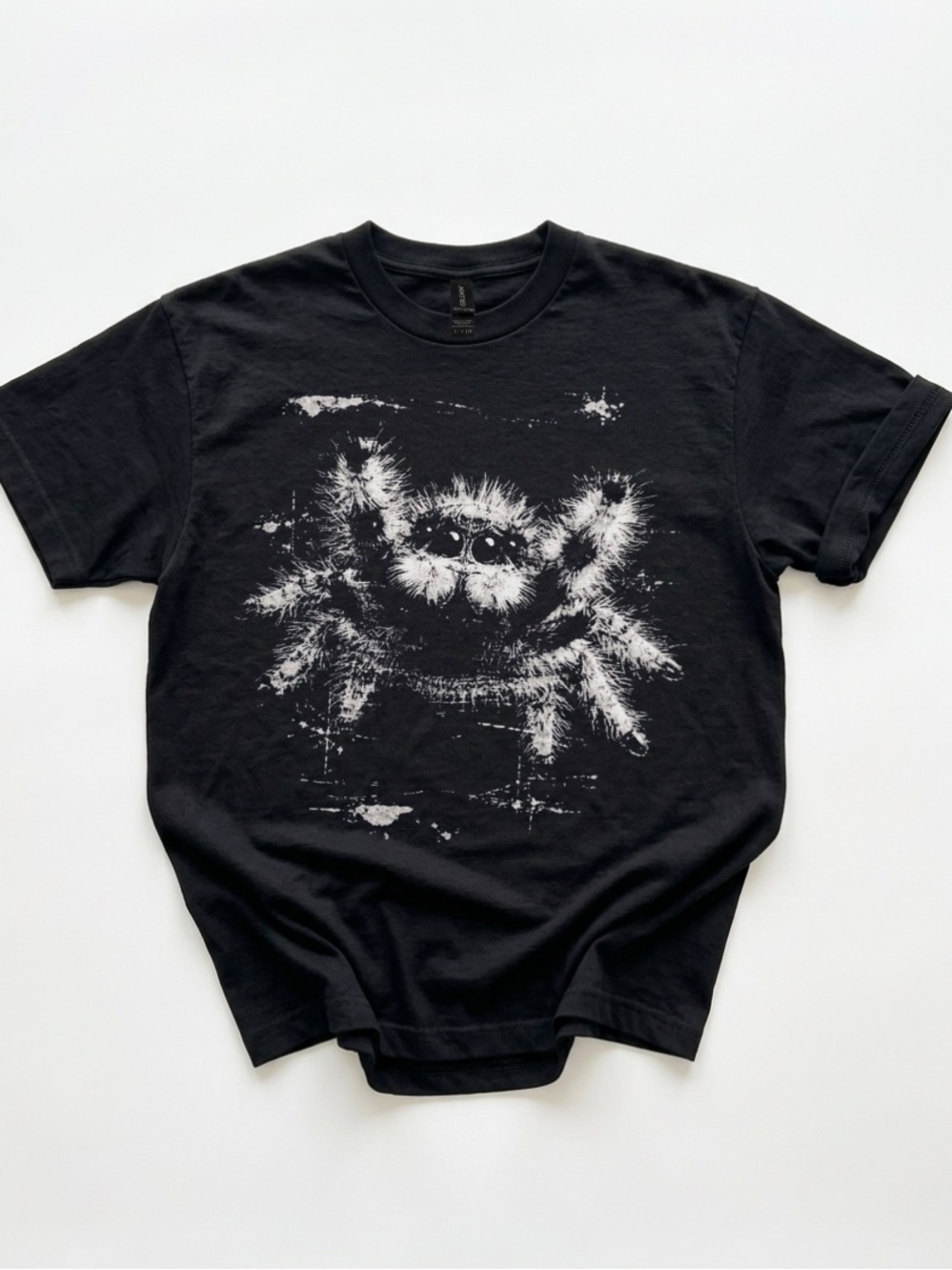 Gildan Black Jumping Spider Graphic Tee, Unisex Grunge T-Shirt